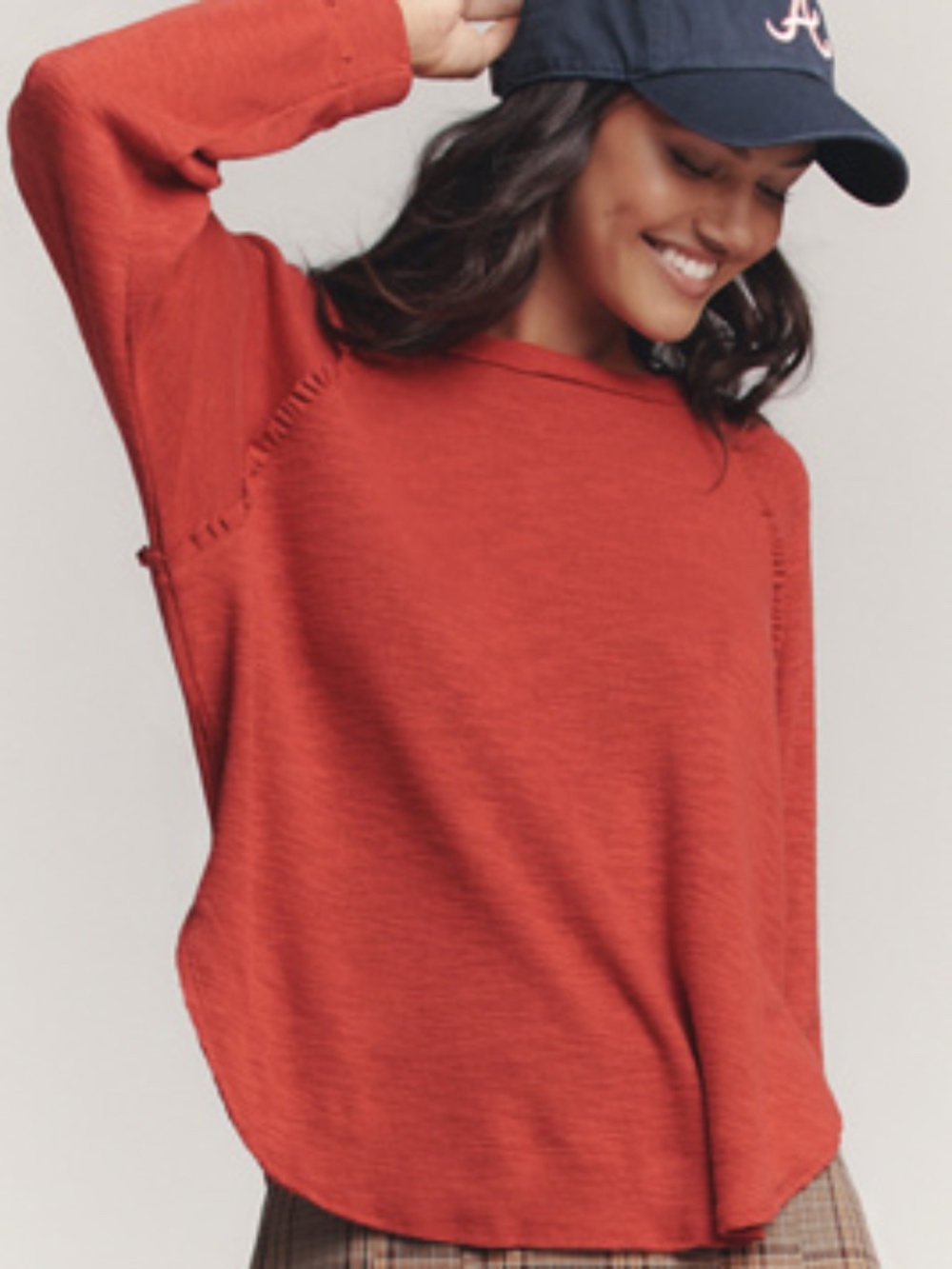Pilcro Ruffled Raglan Thermal Red Wine Top